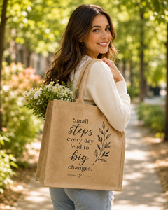 Burlap Shopping <b>Bag</b> <b>Medium</b> <b>Size</b> With Inspirational Quote And Leaf Design For Groceries - Product Image 3