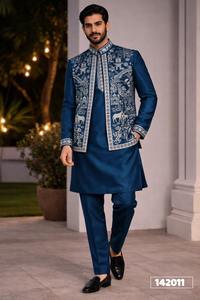 Conjunto de Kurta y Pijama de Tela Donair para Hombre, Diseño de Diseñador, con Bordado - Product Image 3