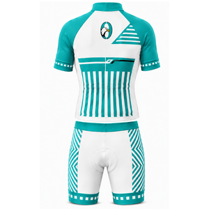Ensemble maillot et short de cyclisme blanc turquoise, manches courtes, fermeture éclair intégrale, respirant, rembourré, pour équipe de course cycliste, entraînement, performance sportive - Product Image 2