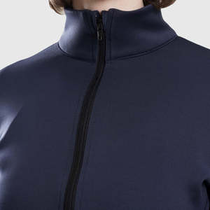 Women's Navy Full Sleeve Stand Neck <b>Zipper</b> Front Yoga <b>Top</b> Solid Color Ribbed Breathable Active Sportswear - Product Image 4