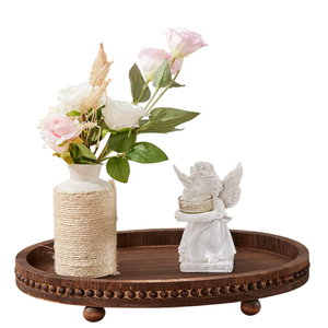 Plateau en bois décoratif ovale avec bords perlés pour la décoration intérieure dans la cuisine, la salle à manger, la table basse ou le cadre de ferme rustique - Product Image 4