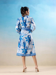 Robe midi ample en mousseline de soie pour femme, manches longues, taille naturelle, tissu écologique – Idéale pour anniversaire, soirée, fête, luxe et élégance - Product Image 2