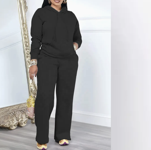 Ensemble décontracté 2 pièces pour femme : sweat à capuche et pantalon de jogging, coupe ample, en molleton polyester/coton, idéal pour l'hiver - Product Image 1