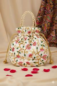 Bolso Potli Estándar Bordado con Cuentas y Cordón, Bolso de Mano para Fiestas, Bodas, Joyería y Cosméticos - Product Image 3