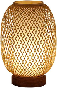 Lanterne artisanale en bambou, abat-jour de lampe de table avec base en bois naturel fait main - Product Image 2