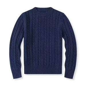 เสื้อสเวตเตอร์ไหมพรมถักลายเคเบิ้ลสีเทาสำหรับผู้ชาย แขนยาว สีพื้น สำหรับใส่ในฤดูหนาว ผลิตจากอะคริลิก 100% - Product Image 4