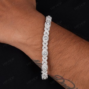 Hip Hop Men's 925 Silver Rhodium Plated Diamond Bracelet Marquise Cut Chain Link Iced Out Statement Jewelry Everyday Wear - Product Image 1