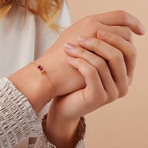 Pulsera de Amatista Baguette, Piedra de Nacimiento de Febrero, Plata de Ley 925, Chapada en Oro de 14K, Regalo - Product Image 3