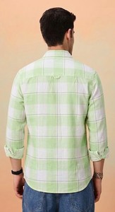 Camisa Casual de Hombre, de Algodón, a Cuadros Verdes, de Doble Botonadura, Tejida, de Manga Larga, con Cuello Clásico, Transpirable, Estilo Veraniego - Product Image 2