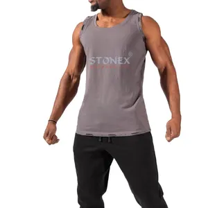 Custom Logo Unisex 100% Katoenen Heren Gym Vest Mouwloze Muscle T Shirts Fitness Workout Tank Top Voor Mannen Plus Size Heren Gym Kleding