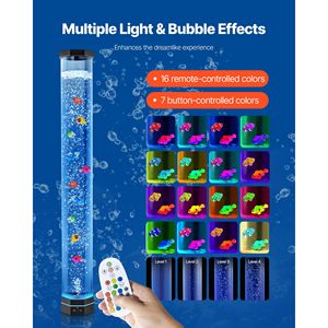 Lampada da Terra con Tubo Sensoriale a Bolle da 1 m, Effetto Acquario, 10 Pesci Galleggianti e 16 Effetti Colore, con Telecomando - Product Image 3