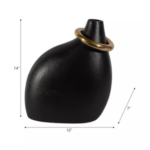 Vase de table moderne en métal noir Halo Bloom 14H, décoration artisanale - Product Image 1