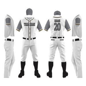 Maillot de baseball blanc pour hommes avec manches grises, impression du nom de l'équipe, uniforme en polyester anti-humidité, toutes saisons - Product Image 4
