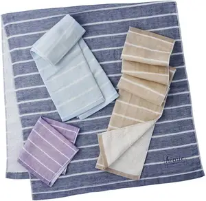 [Wholesale Products] HIORIE Osaka Striped Pattern Gauze Towel 100% Cotton Hand Towel Face Towel Low MOQ Washable Quick Dry Soft