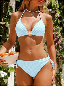 Conjunto de Bikini Azul Marino para Mujer, Top Cruzado con Tirantes, Braguita con Lazos Laterales, Traje de Baño de Dos Piezas en Spandex y Nailon, Ajuste Elástico - Product Image 5