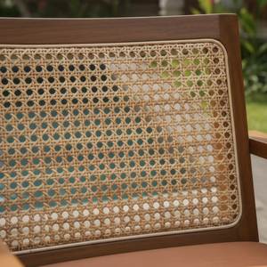 Fauteuil de salon d'extérieur en rotin et teck avec coussin, dossier tressé, pour patio, villa, bord de piscine - Product Image 2