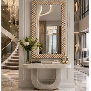 Espejo de Pared con Incrustaciones de Cuerno de Cerdo, Diseño de Guijarros, Espejo Decorativo para Baño, Dormitorio, Sala de Estar, Moderno y Elegante, Montado en la Pared, 24*36 Pulgadas - Product Image 1