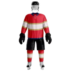 Ensemble de maillots de hockey sur glace pour hommes, blanc et rouge, blocs de couleur, manches longues, polyester sublimé, coupe classique, vêtements pour adultes toutes saisons - Product Image 4
