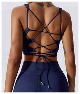 Nuevo top deportivo sexy sin costuras, con textura acanalada, para gimnasio, con espalda cruzada y relleno, para yoga, para mujer. - Product Image 6