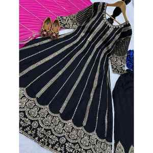 ÚLTIMO BATA DE TRABAJO DE SECUENCIA BORDADA DE SECUENCIA CHINON CON DUPATTA NEGRO - Product Image 5