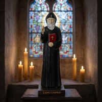 Statue religieuse de Saint Charbel en résine de 27,5 pouces, figurine chrétienne tenant la Bible, faite à la main, peinte à la main, décoration commémorative pour la maison et le jardin