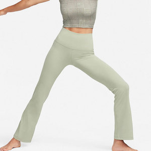 High Quality Mid Waist Yoga <b>Leggings</b> Plaid Pattern Spandex/Nylon Anti-Bacterial Breathable Flared Leg <b>Women's</b> Activewear Tights - Product Image 2