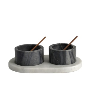 Juego de Cuencos de Mármol Premium con Base de Mármol, Dos Tazas para Condimentos, Juego de Servir Moderno, Contenedor para Sal y Especias, Decoración de Mesa de Lujo, TENDENCIA - Product Image 1