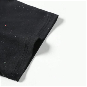 เสื้อยืดโอเวอร์ไซส์สีดำสำหรับผู้ชาย แขนสั้น คอกลม พิมพ์ลายดาววิบวับ ดีไซน์ด้านหน้าแบบถัก สวมใส่สบายทรงหลวม เสื้อยืดสีดำสำหรับผู้ชาย - Product Image 3