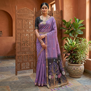 Sari de tela de algodón de excelente calidad con un rico pallu floral para mujeres, para usar en bodas, de proveedor indio. - Product Image 4