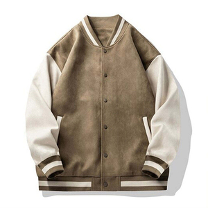 New Wool Varsity Letterman College <b>Jacket</b> <b>White</b> Sleeves Winter High Street Stand Collar Breathable Front Low - Product Image 4