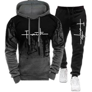 Moda Faith Impreso Otoño Hombres Chándal Casual Hombres Sudaderas y pantalones de chándal Conjuntos de dos piezas Ropa deportiva Ropa de talla grande - Product Image 4