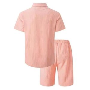 Hot Selling 100% <b>Linen</b> Men's Casual <b>Summer</b> <b>Shirts</b> Set Solid 2 Piece Shorts and Short-Sleeve <b>Shirt</b> Wholesale White OEM <b>Shirts</b> - Product Image 3