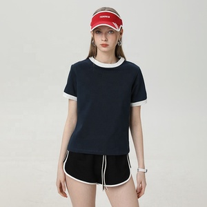 260gsm Cotton Blend Women's Contrast Trim Short Sleeve Crewneck Athleisure T-Shirt Breathable Casual Streetwear Tee for Women - Product Image 5