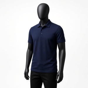 Men's <b>Navy</b> <b>Blue</b> Short Sleeve <b>Polo</b> <b>Shirt</b> Regular Fit Solid Color Cotton Pique Knitted Casual Breathable Design Button Front - Product Image 3