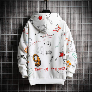 Sudadera con Capucha Blanca Unisex, Corte Holgado, Estampado de Dibujos Animados, Ropa Casual de Otoño, Tejido de Punto 100% Algodón - Product Image 2