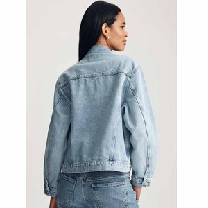 Veste en jean déchirée personnalisable de haute qualité, coupe courte, bleu moyen, boutonnée, avec motif tricoté, pour femme, automne, effet délavé - Product Image 6