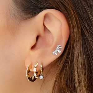 Pendientes de Oro Sólido de 14K con Mini Tiara y Diamantes Cultivados en Laboratorio, Corte Baguette y Redondo, Diseño Minimalista de Corona, Joyería Fina, Precio de Fábrica B2B - Product Image 4