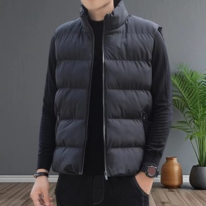 Gilet matelassé léger pour homme, coupe-vent sans manches, veste d'hiver décontractée, manteau chaud et épais, gilet d'extérieur gris - Product Image 4