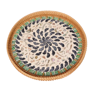Handmade Abstract Pattern Eco-Friendly Commercial Grade <b>Round</b> <b>Serving</b> <b>Tray</b> Green Leaf Design Food Contact Safe for Home Decor - Product Image 1