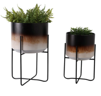 Pot Bunga & Planter Bentuk Bulat dari Besi Metal Gaya Terbaru dengan Stand Hitam, Kualitas Terbaik, Finishing Antik