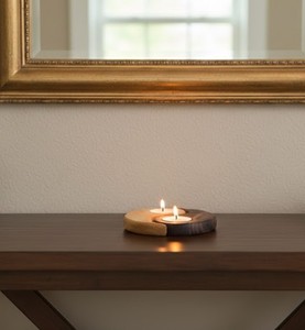 Yin Yang Zen Handmade Round Wood <b>Tea</b> <b>Light</b> Holder Set for Weddings Christmas & Easter Home Patio Event Decor - Product Image 2