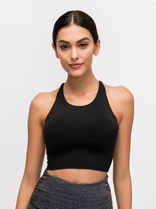 Female Open Back Gym Bra <b>Cross</b> Strap Extended Length Activewear <b>Top</b> Soft Compression Training Garment Manufacturer Apparel - Product Image 1