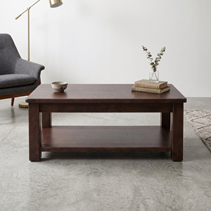 Mesa de Centro Rectangular de Roble Macizo Marrón con Estante Inferior, Muebles Modernos para Sala de Estar, Muebles MT, Garantía de 3 Años - Product Image 3