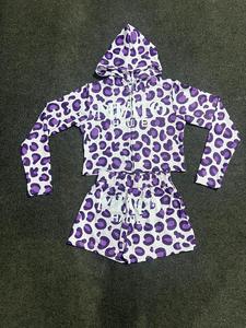 Ensemble short et haut court à capuche imprimé léopard violet IDREESANDSONS, tenue décontractée d'été unisexe, respirant, tricoté, 140g polyester - Product Image 2