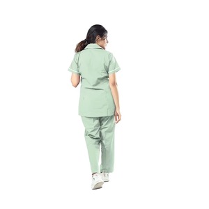 Women's Light Green <b>Scrub</b> Set Short Sleeve Collar Top With Pockets Hospital Uniform Woven Cotton Polyester Blend - Product Image 3