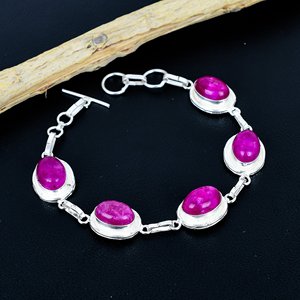 <b>Ruby</b> <b>Bracelet</b> Bezel Set Oval Stones Chain Link Classic Style Women's Jewelry Everyday Wear - Product Image 1