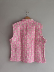 Chaleco Acolchado de Algodón Rosa para Mujer, Cuello Mao, Sin Mangas, con Bolsillos, Bordado a Mano, Ropa Exterior Informal - Product Image 6
