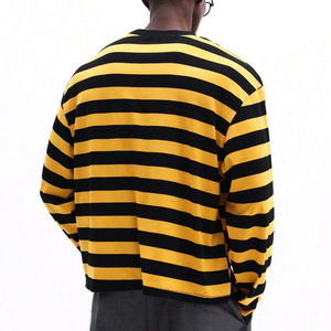 Pull tricoté rayé à manches longues pour homme, col rond, motif jaune et noir, coupe ample, style décontracté, T-shirt rayé pour homme – Grande Vente - Product Image 4