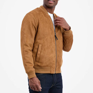 Blouson bomber en daim pour homme, col montant, fermeture éclair, style décontracté, couleur unie, coupe classique, idéal pour l'automne - Product Image 3