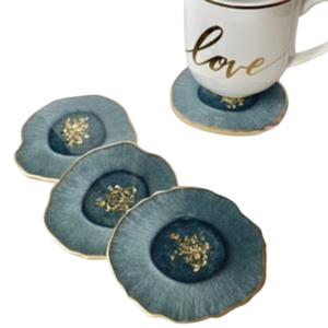 Sous-verres en résine d'agate rose personnalisés OEM à prix d'usine avec paillettes dorées, sous-verres en résine époxy de luxe faits à la main en forme de géode irrégulière - Product Image 3